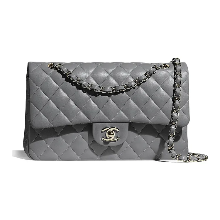CHANEL Classic Flap CF Sheepskin And Gold Metal Flap Bag, Crossbody Bag, Shoulder Bag Women's Gray