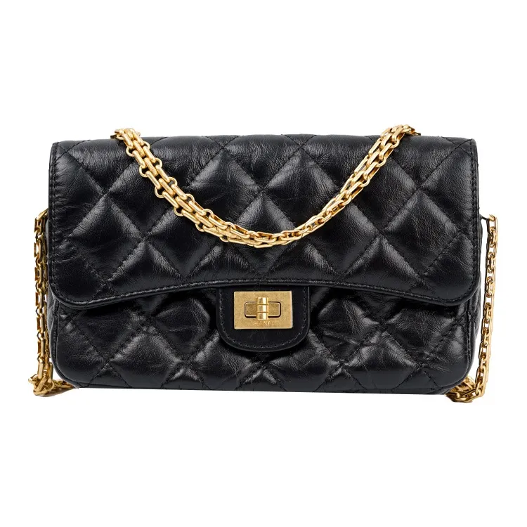 CHANEL 2.55WOC Calfskin Cell Phone Pouch, Shoulder Bag, Crossbody Bag Women's Black