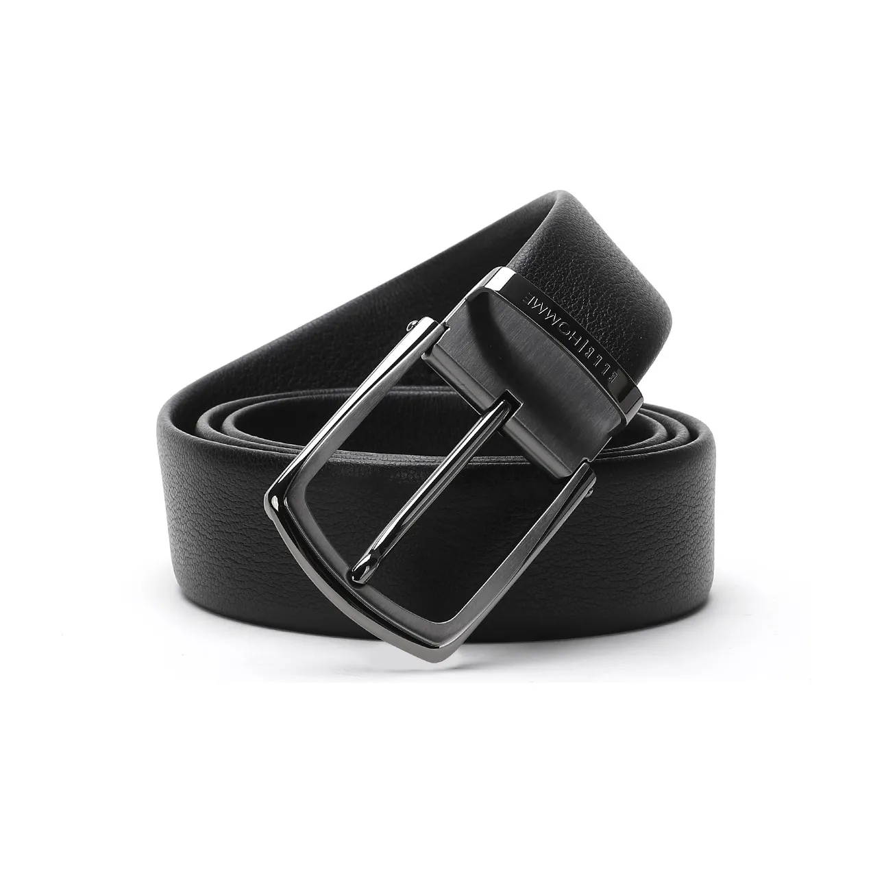 ELLE HOMME Pin Buckle Belt Steel Buckle Trendy Casual Top Grain Cow Leather Belts Men's Black Width 3.7cm
