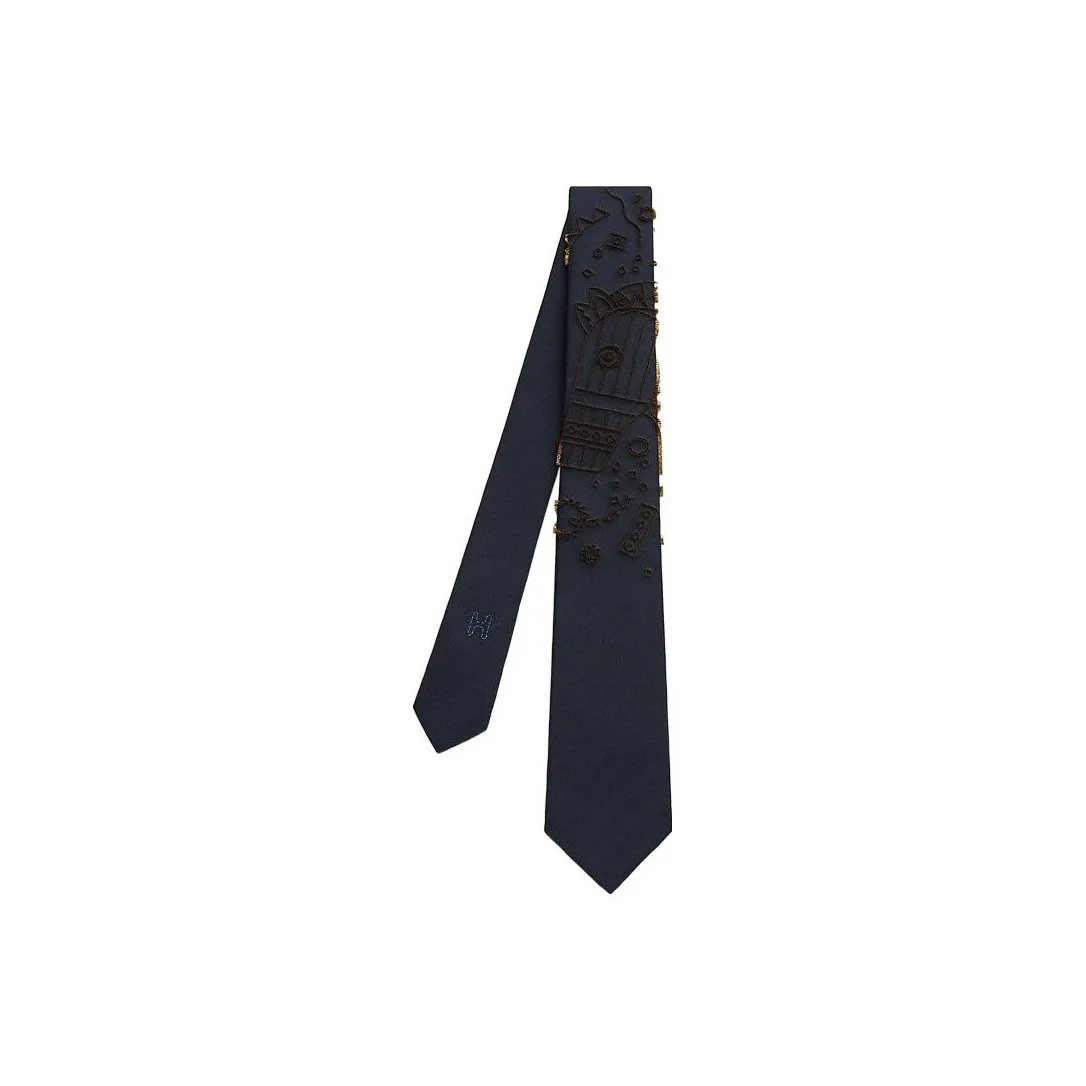 HERMES Tie 7 Tie Men's Marine Blue/Gold