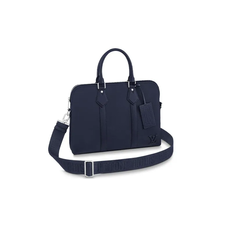 LOUIS VUITTON Cow Leather Shoulder Bag Crossbody Bag Handbag Briefcase Large Size Men's Marine Blue