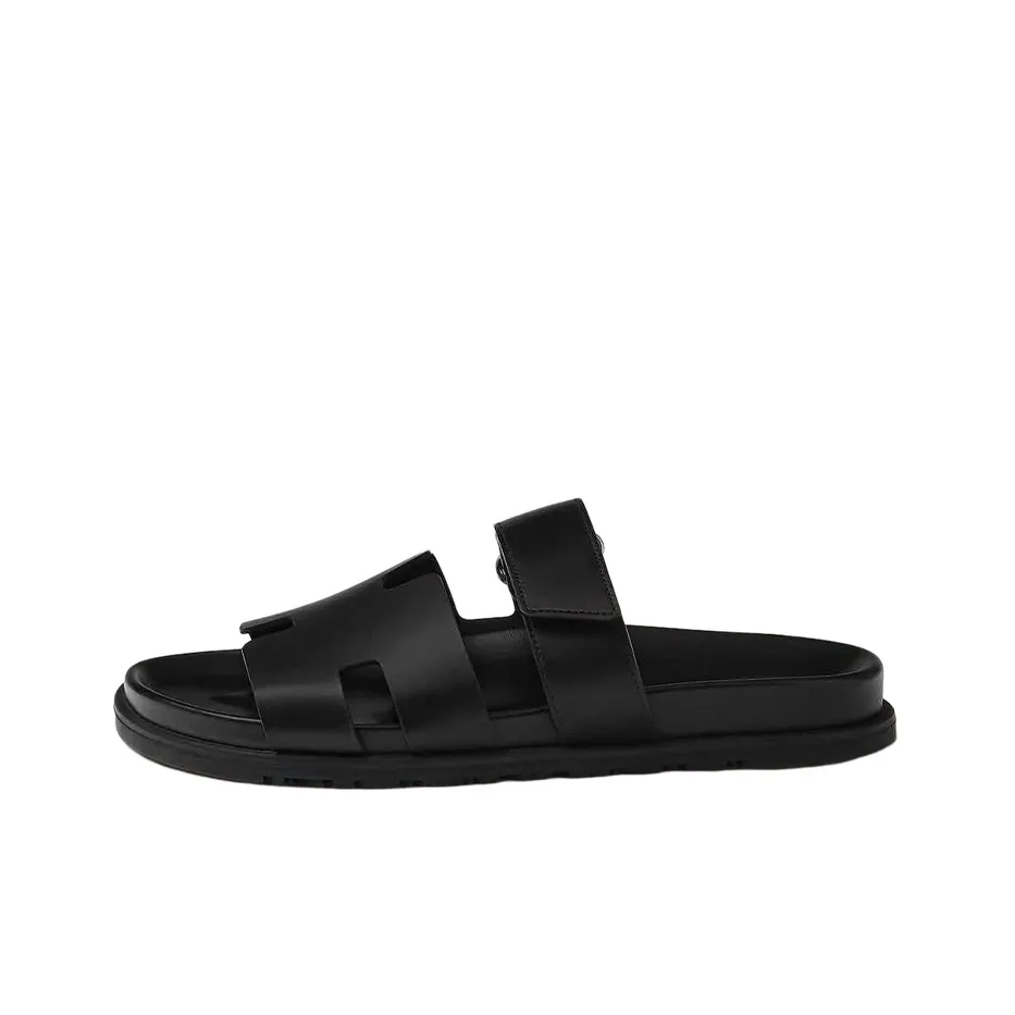 HERMES Chypre Sandal Noir Calfskin Leather M