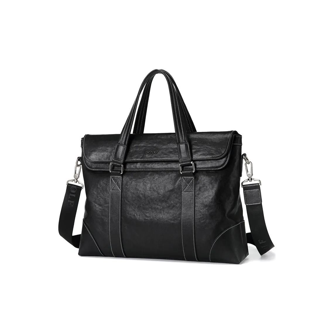 GOLF Top Grain Cow Leather 15 Inch Laptop Bag, Crossbody Bag, Genuine Leather Briefcase Tubas Men's Black