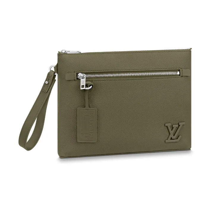 LOUIS VUITTON Cow Leather Clutch Regular Men's Khaki Green
