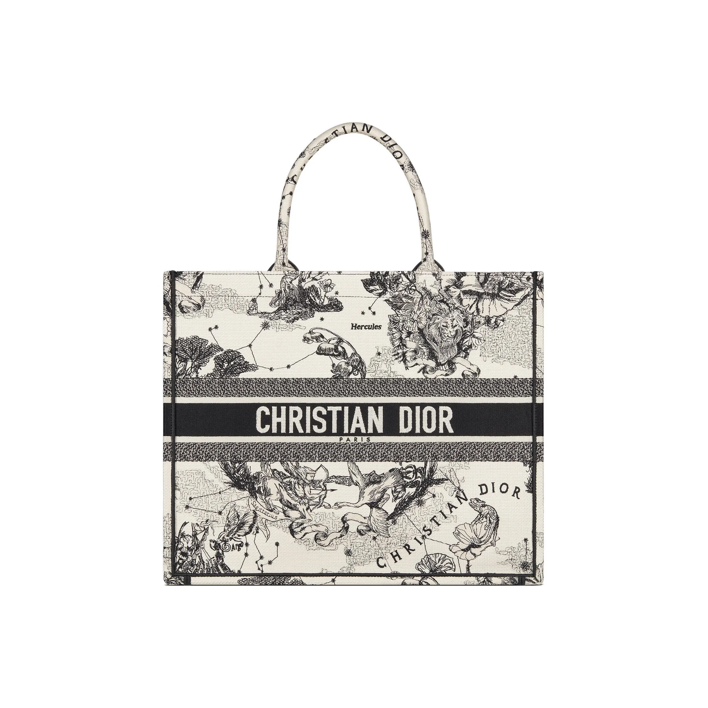 DIOR BookTote Embroidery Tote Bag, Shopping Bag, Handbag Tubas Women's Beige/Black