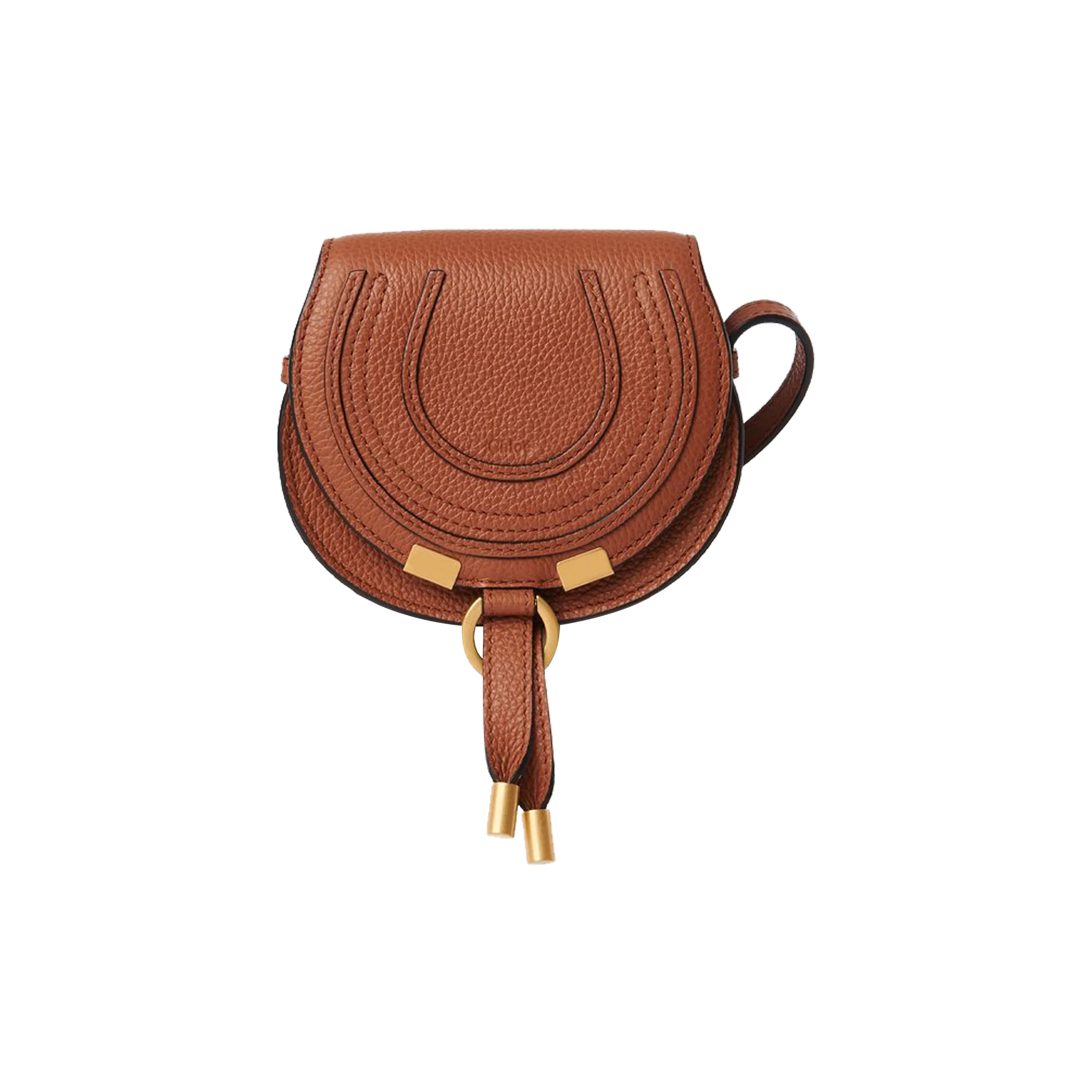 Chloe Marcie Brass And Grained Calfskin Saddle Bag Shoulder Bag Crossbody Bag Mini Women's Tan
