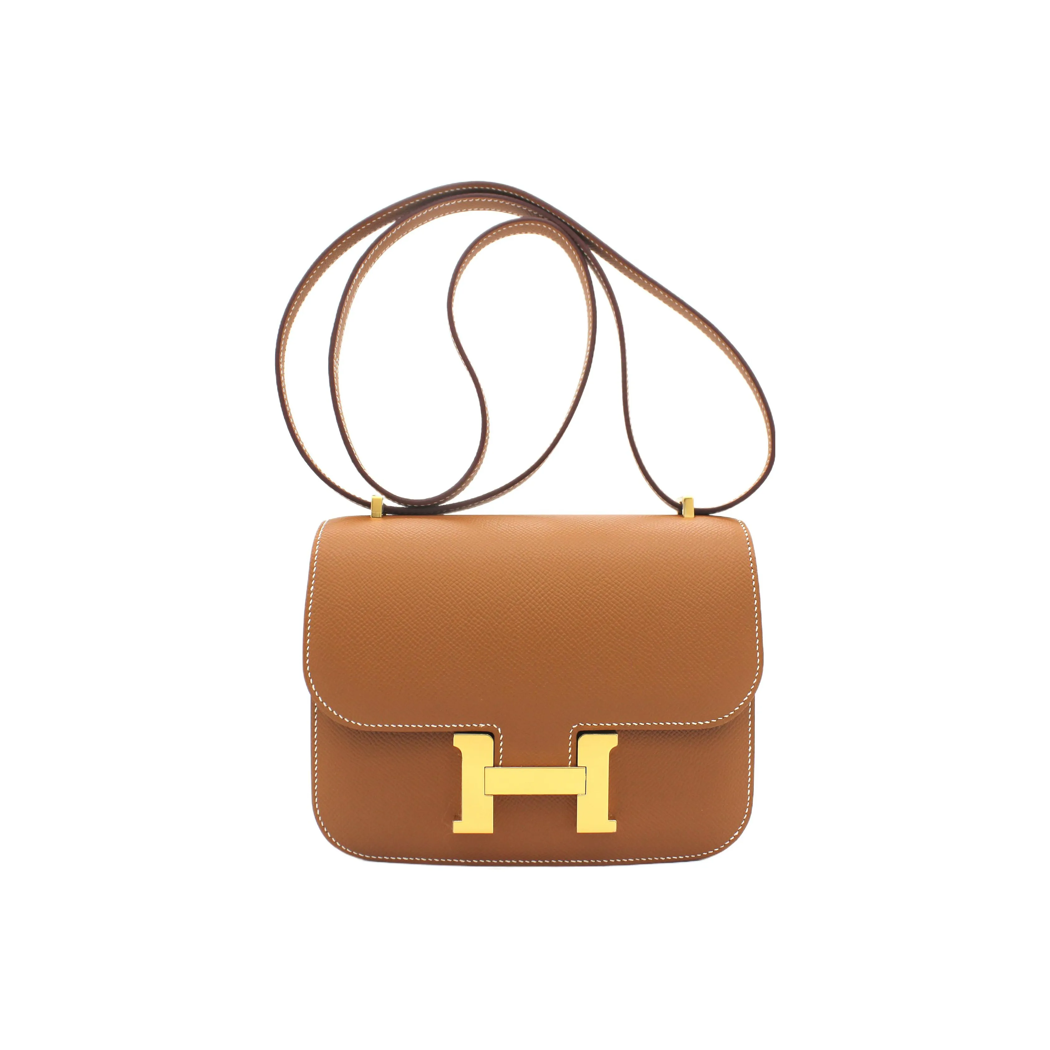 HERMES Constance Epsom Leather Shoulder Bag Crossbody Bag Mini Women
s 37 Gold Gold Brown