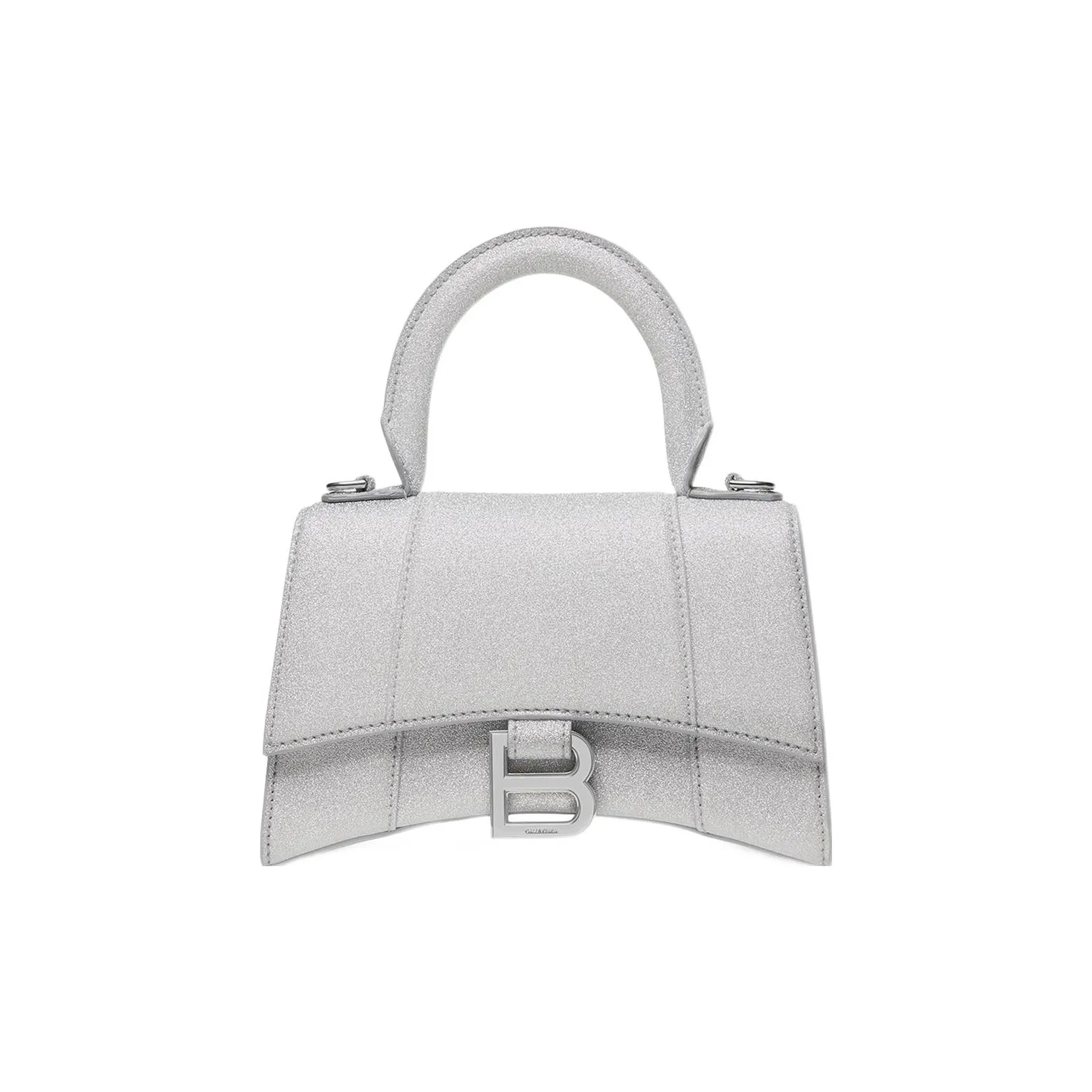 Balenciaga Hourglass Polyester With Polyurethane Shoulder Bag, Crossbody Bag, Handbag Extra Small Women's Silver
