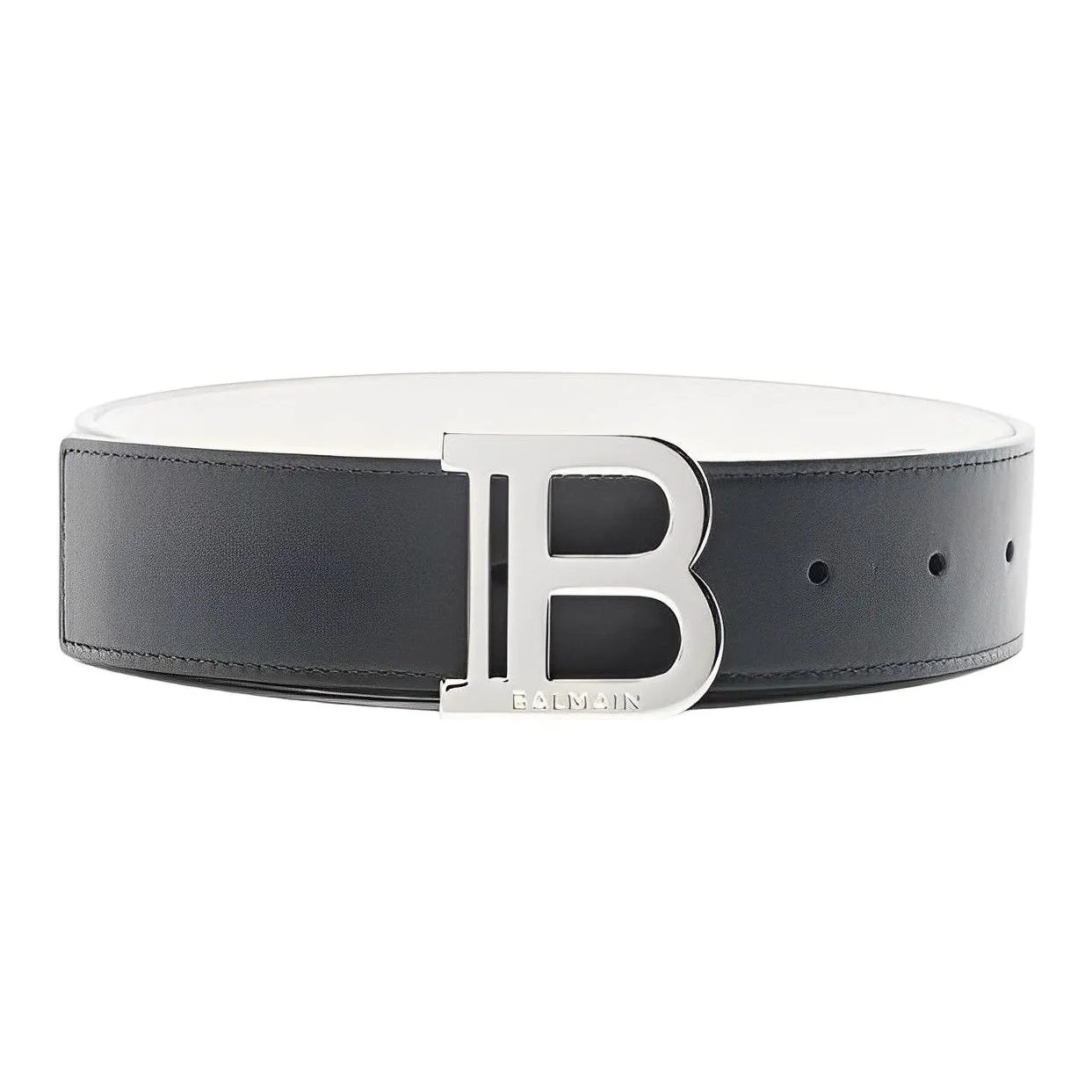 BALMAIN Classic Logo Smooth Buckle Belt Men's Black Width  3.5cm