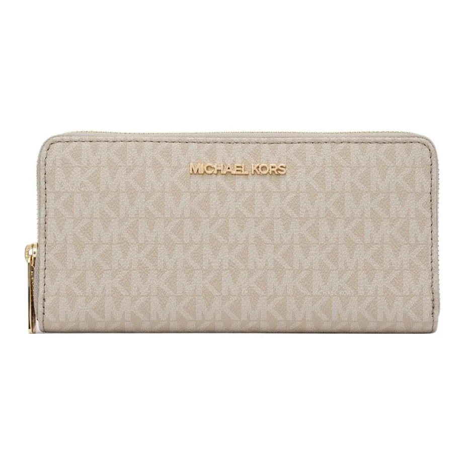 MICHAEL KORS Jet Set Travel Canvas Card Holder Wallet Large Size Women's Light Sand