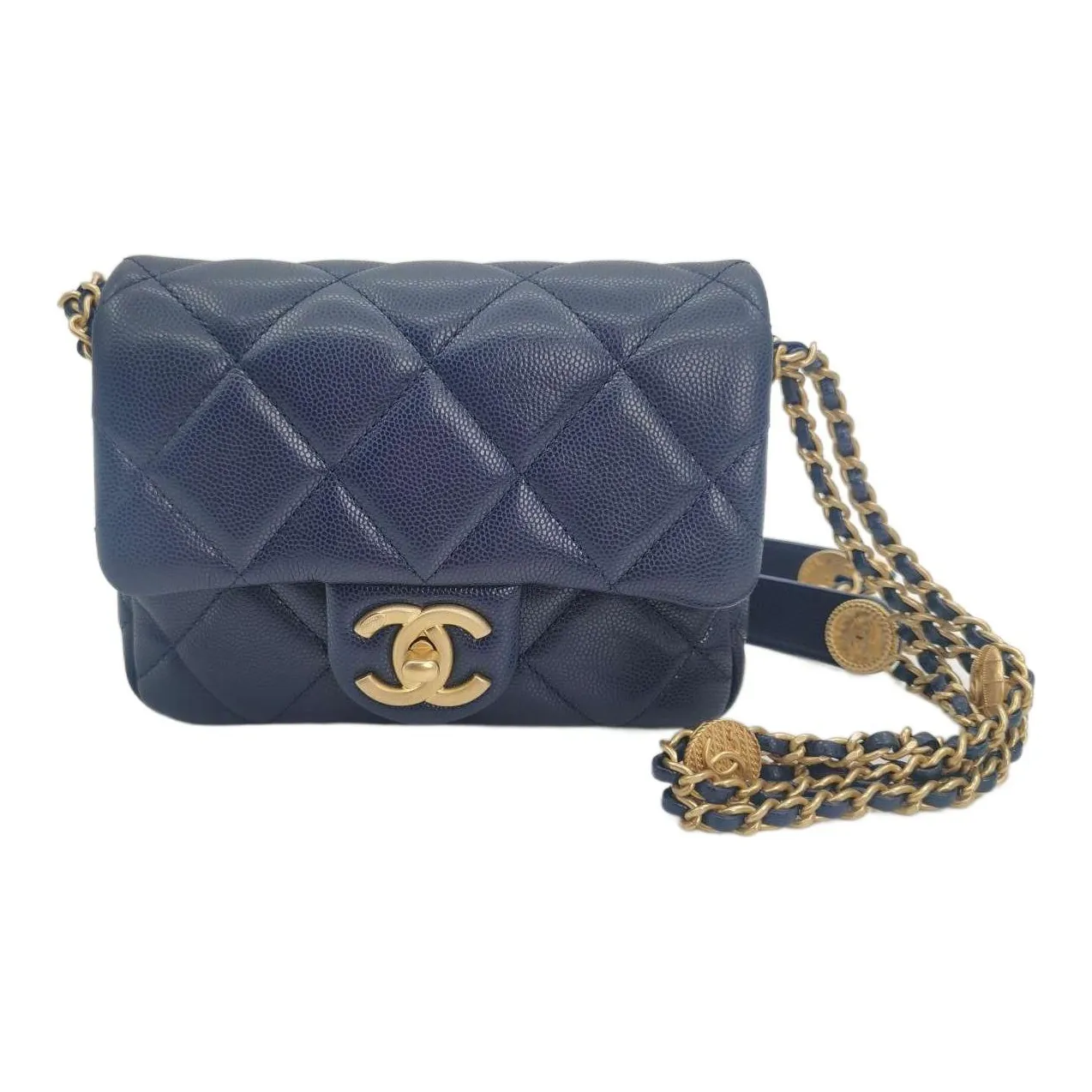 CHANEL 22A Early Autumn Grain Embossed Cow Leather Shoulder Bag, Crossbody Bag Women's Blue