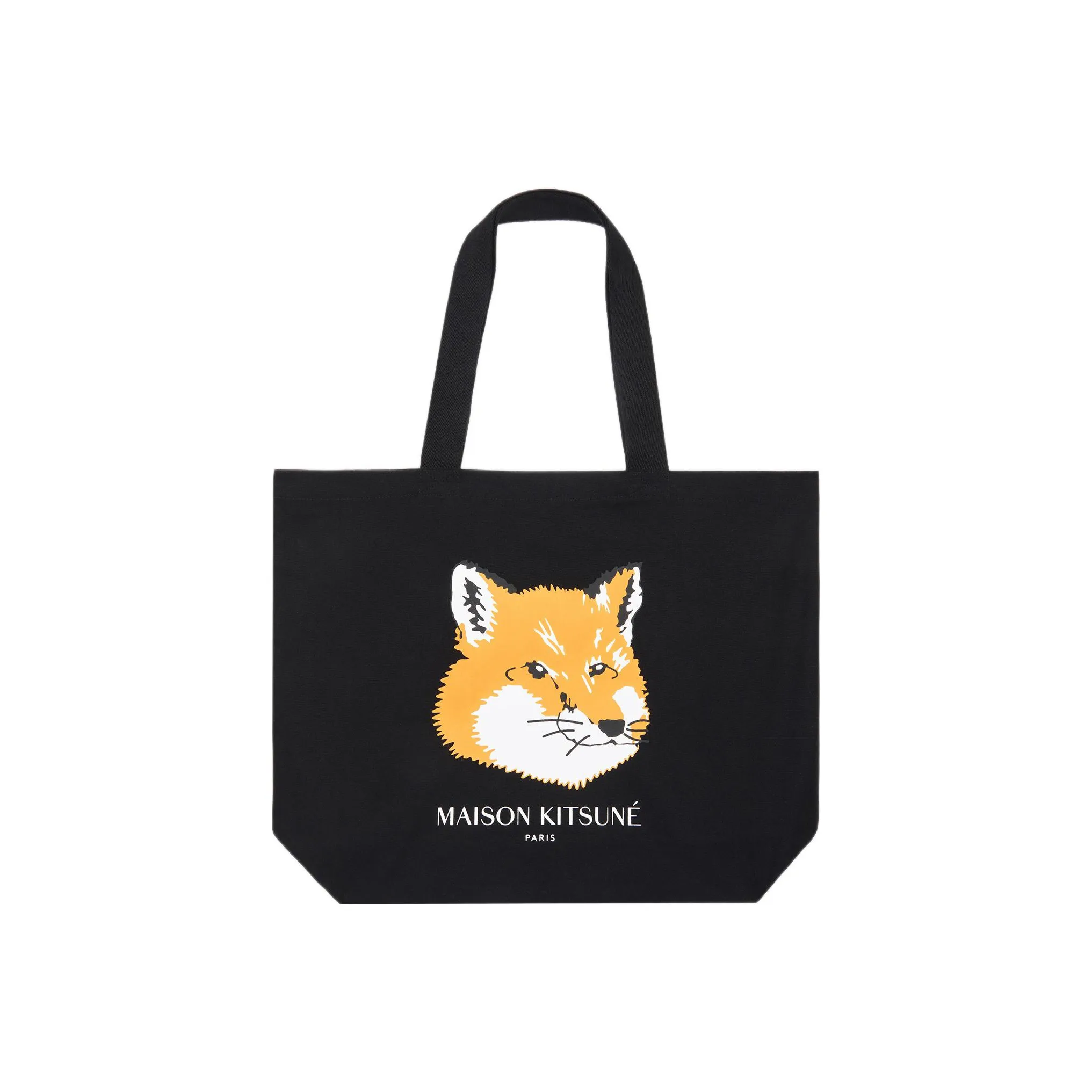 Maison Kitsune Cotton Canvas Tote Bag, Shopping Bag, Canvas Bag, One Shoulder Handbag Regular Unisex Black