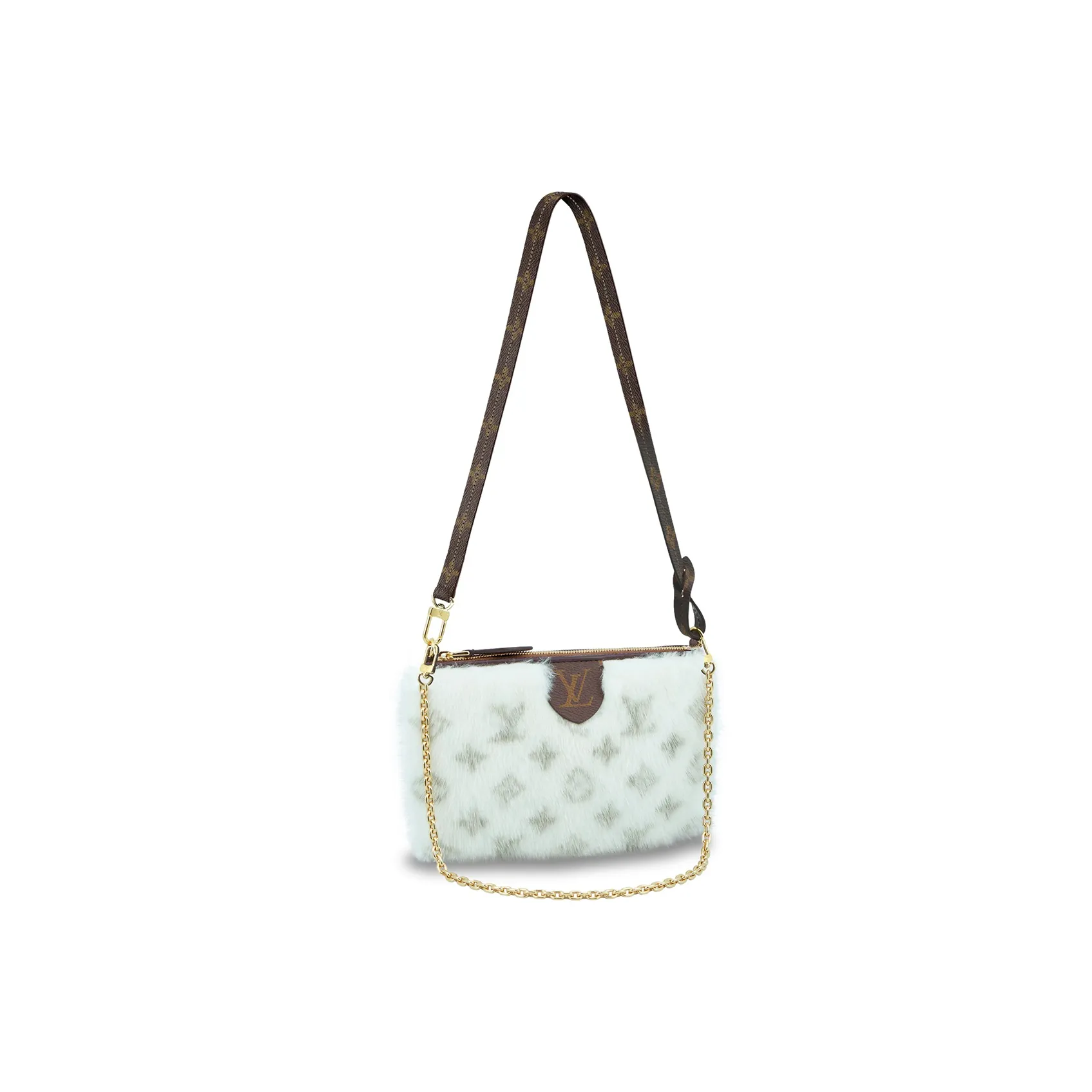 LOUIS VUITTON Mink Fur With Coated Canvas Trim Shoulder Bag, Crossbody Bag Women's White