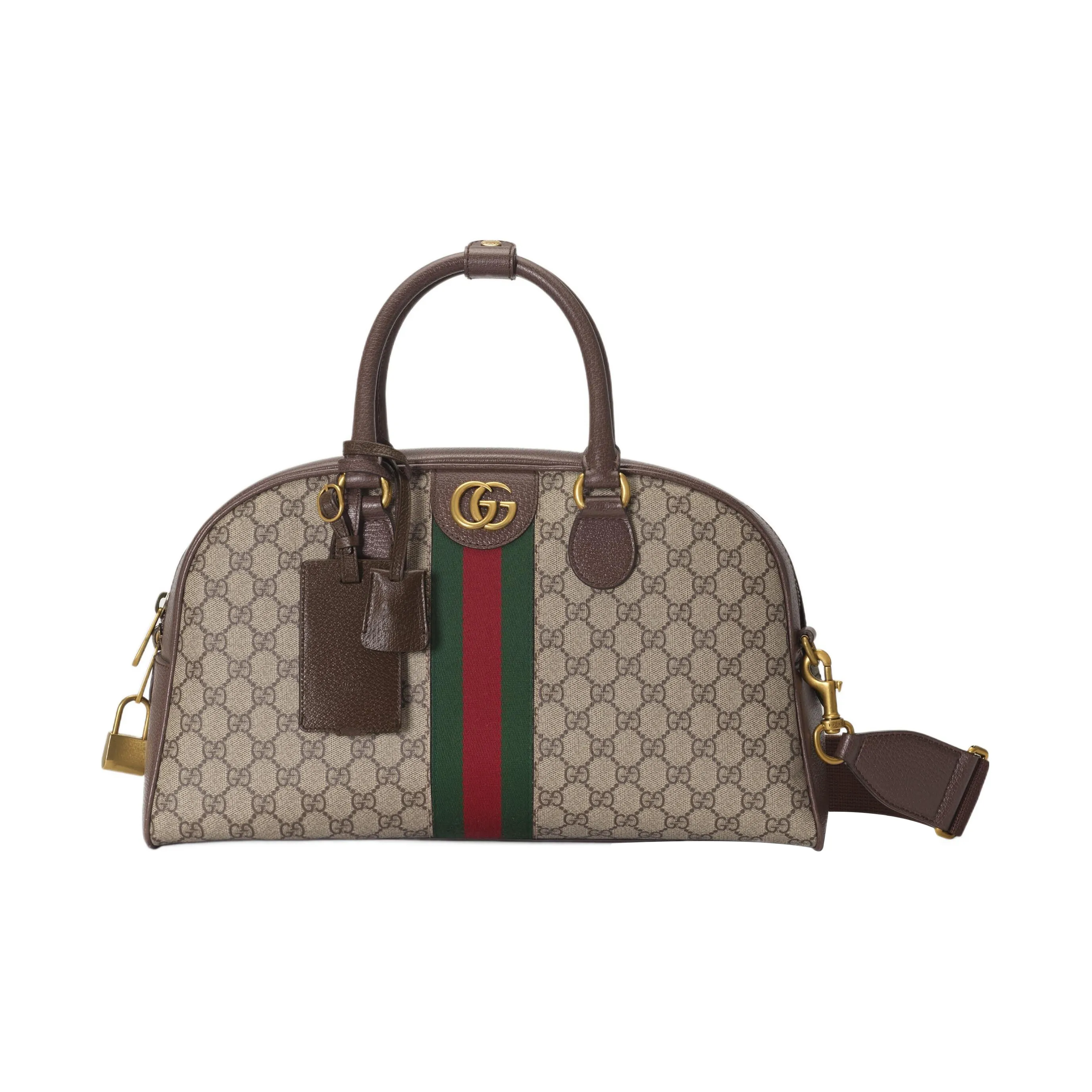 GUCCI Canvas With Leather Binding Bowling Bag, Handbag, Shoulder Bag, Crossbody Bag, Travel Bag Medium Size Men's Ebony