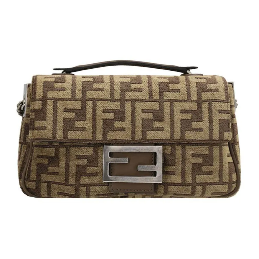 FENDI Baguette Fabric With Cow Leather Handbag, Crossbody Bag, Shoulder Bag Medium Size Women's