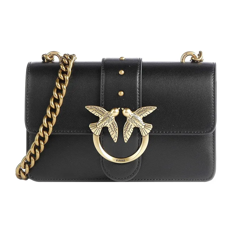 PINKO Smooth Calf Leather Swallow Bag, Shoulder Bag, Crossbody Bag Mini Women's Black