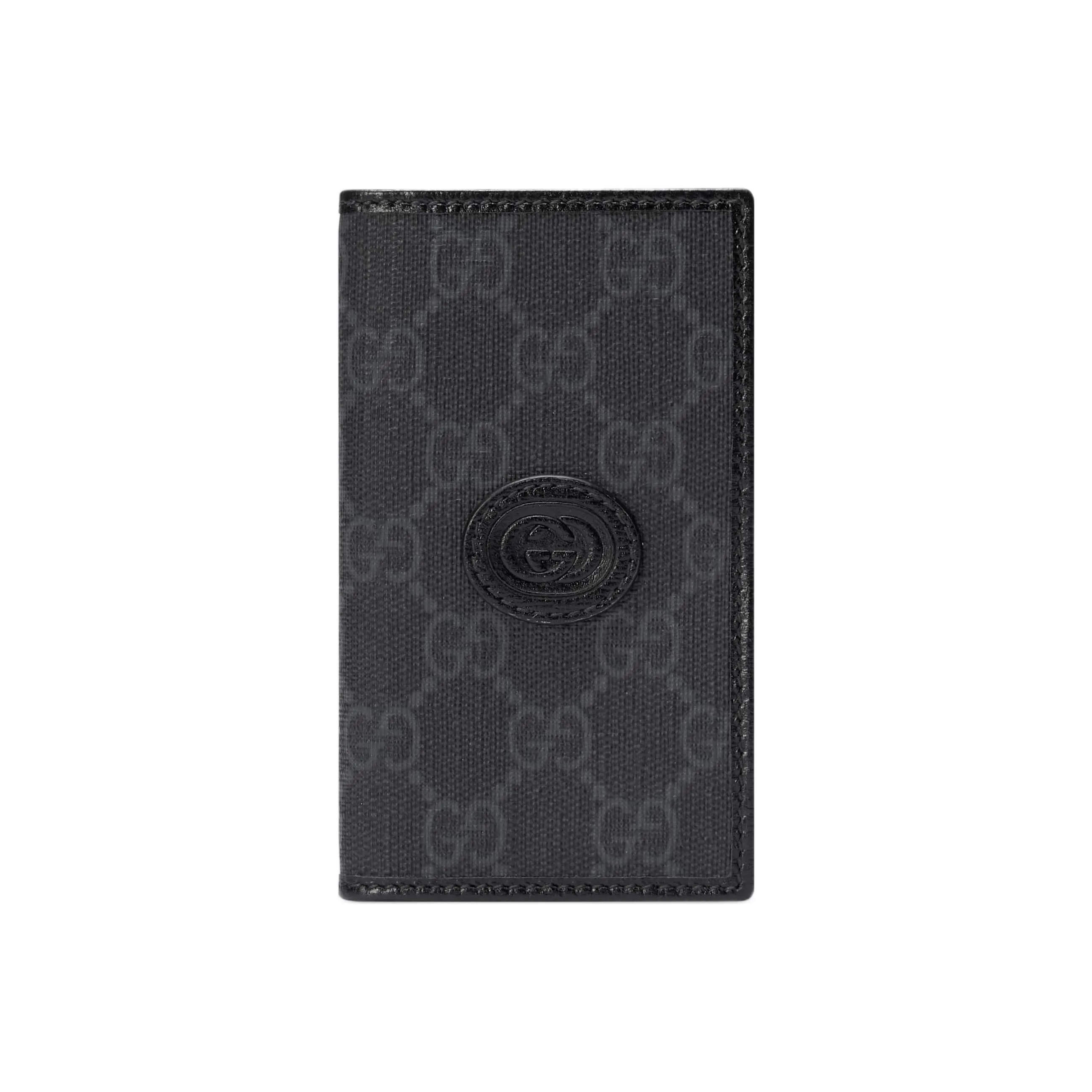 GUCCI Interlocking Canvas With Leather Trim Card Holder Men's Black
