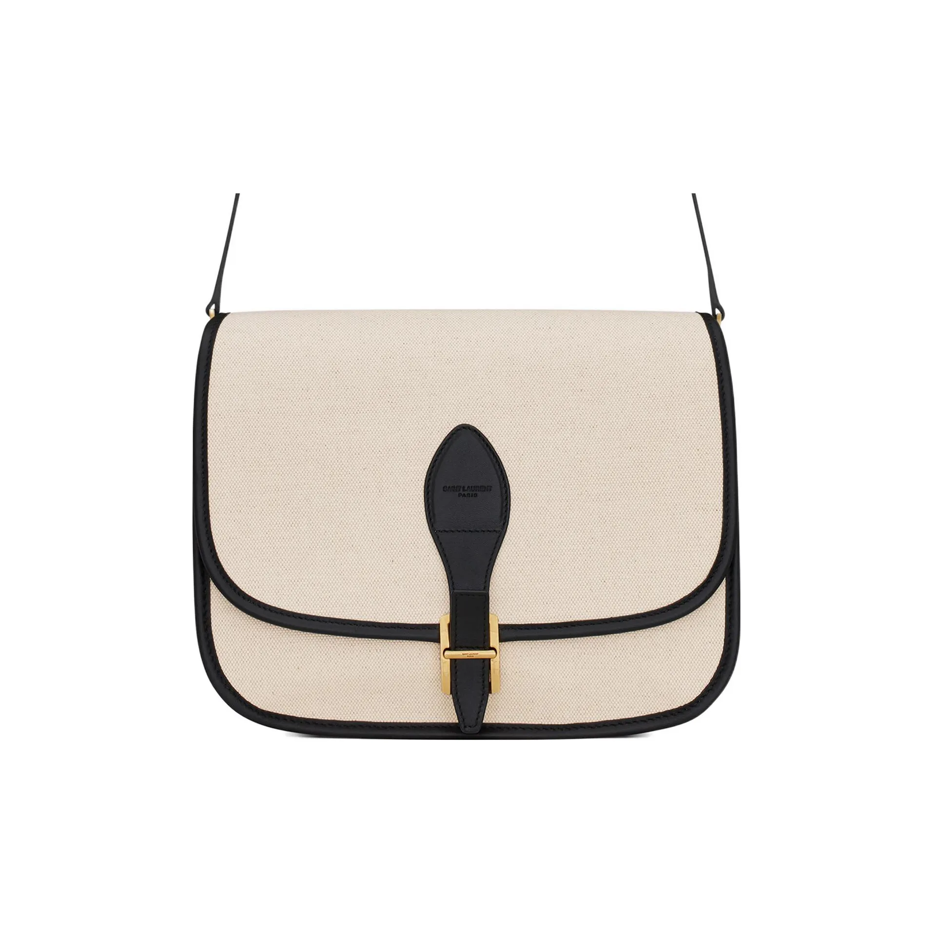SAINT LAURENT Cotton With Cow Leather Shoulder Bag Crossbody Bag Handbag Medium Size Women's Beige