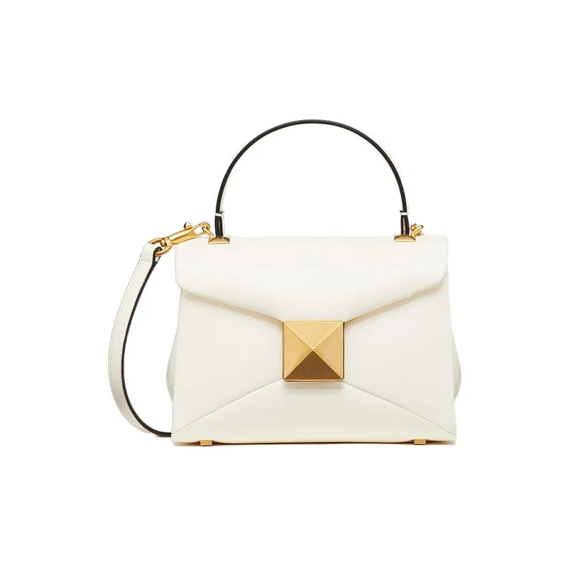 Valentino One Stud Sheepskin Shoulder Bag Crossbody Bag Handbag Mini Women's Ivory White