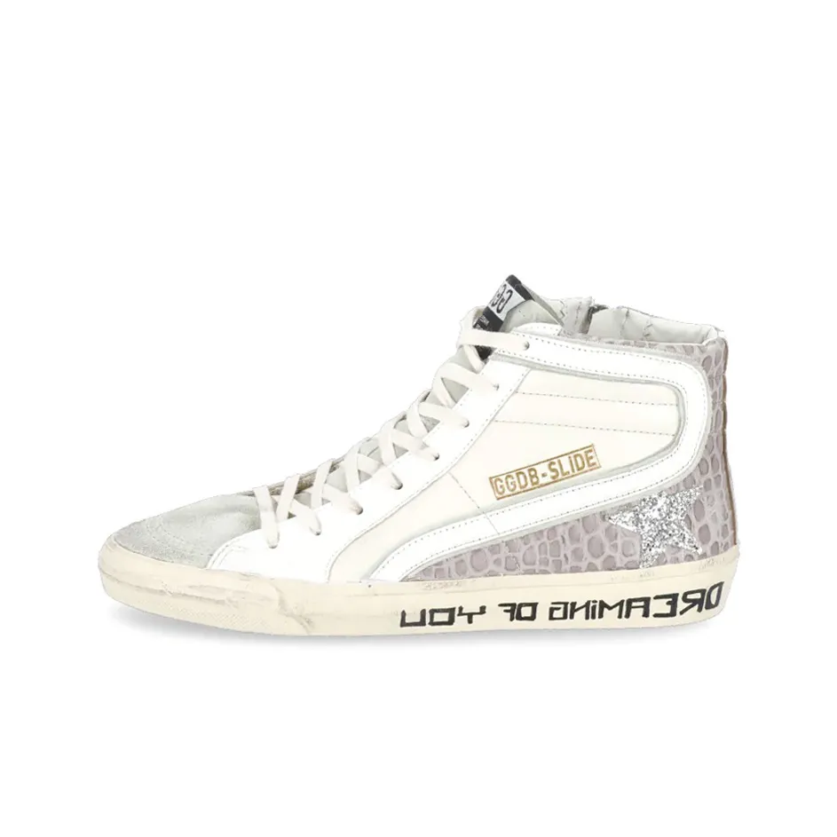 Golden Goose Slide High Top Stylish Skateboarding Shoes Women's White Gray Vintage Version