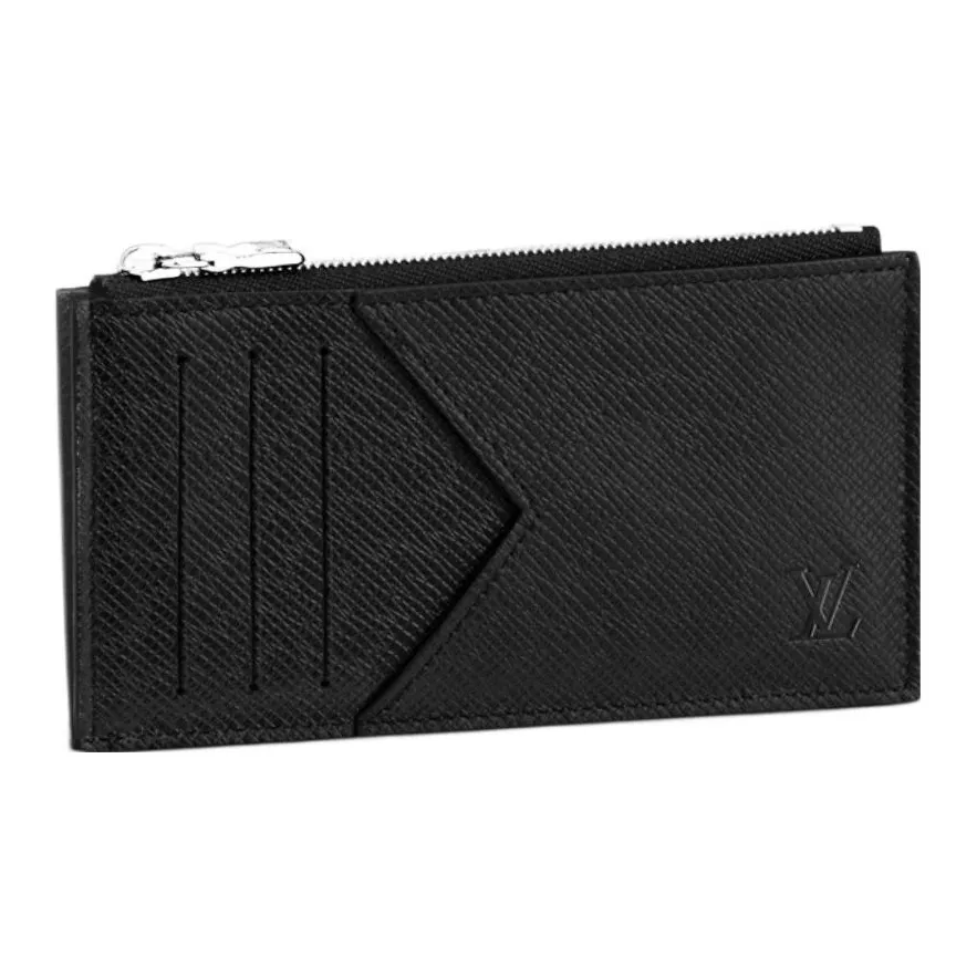 LOUIS VUITTON Cow Leather Card Holder, Coin Purse Men's Black