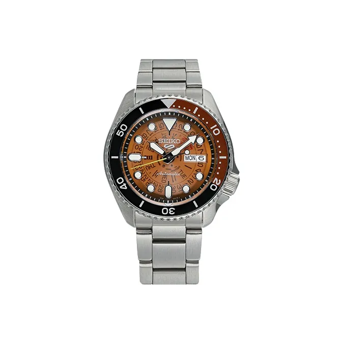 SEIKO SEIKO5 Collection Mechanical Movement Stainless Steel Strap Watch Men's Watches Orange Watch Dial SRPJ47K1