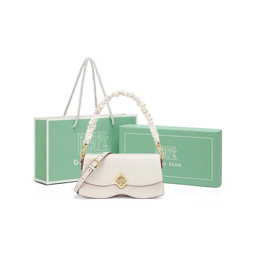 Gong Xuan Cow Leather One Shoulder Underarm Handbag, Crossbody Bag Regular Women's Buxue White Chocolate
