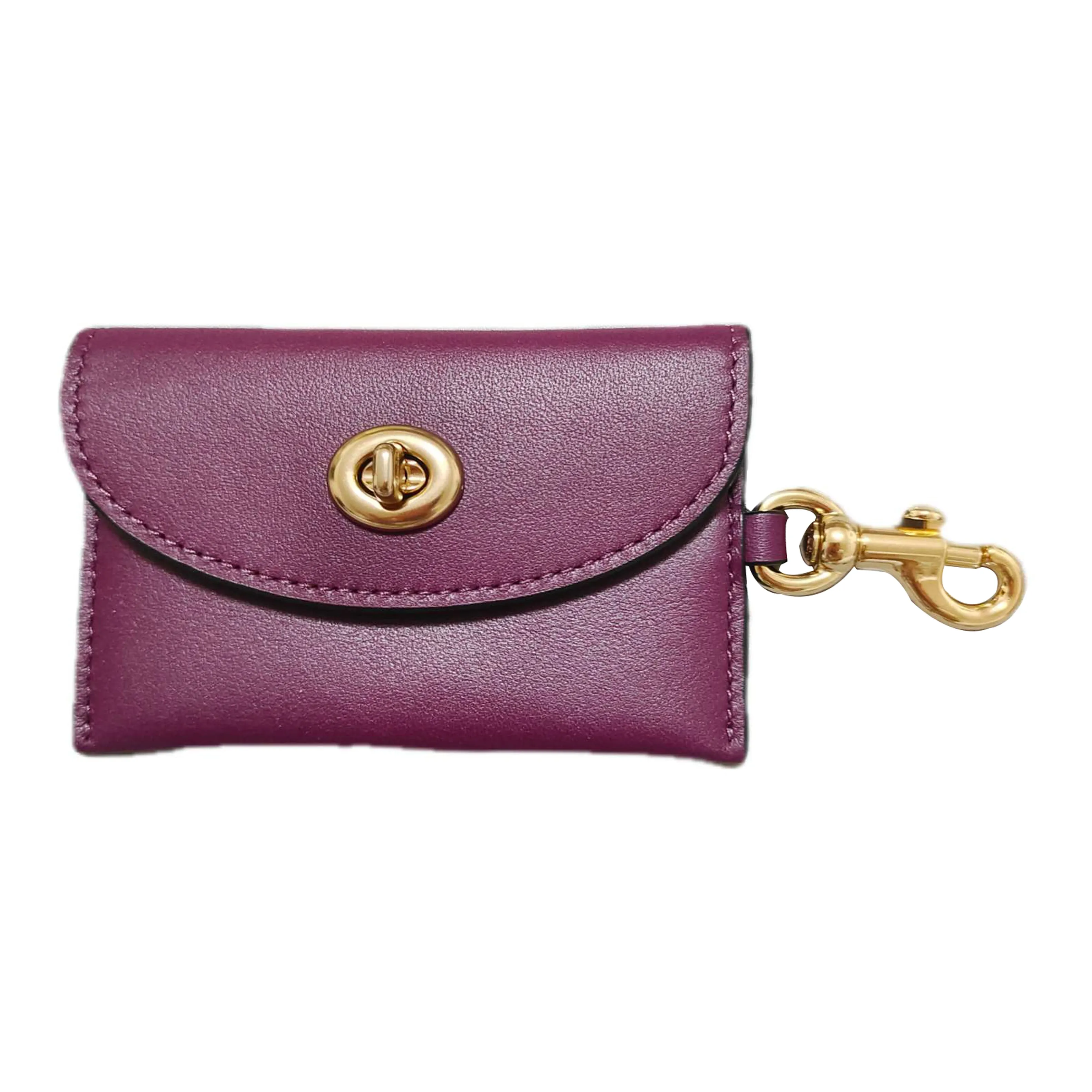 COACH Leather Card Holder Coin Purse Charm Bag Merch Women's Purple