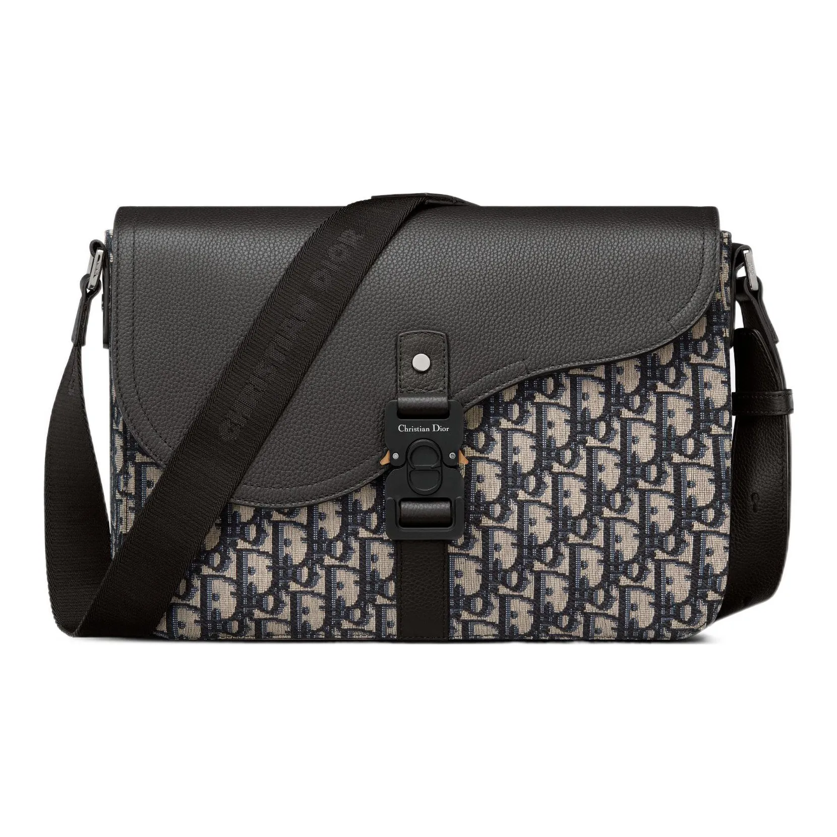 DIOR Oblique Print Grain Cow Leather Shoulder Bag, Crossbody Bag Men's Black & Beige