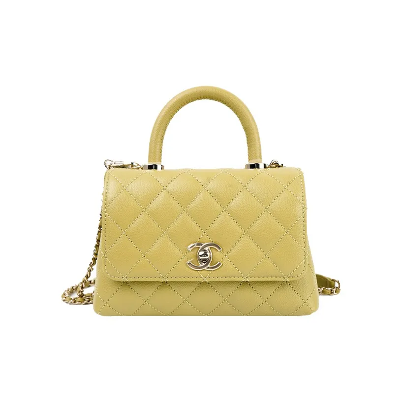 CHANEL Coco Handle Calfskin Handbag, Crossbody Bag, Shoulder Bag Mini Women's Light Green