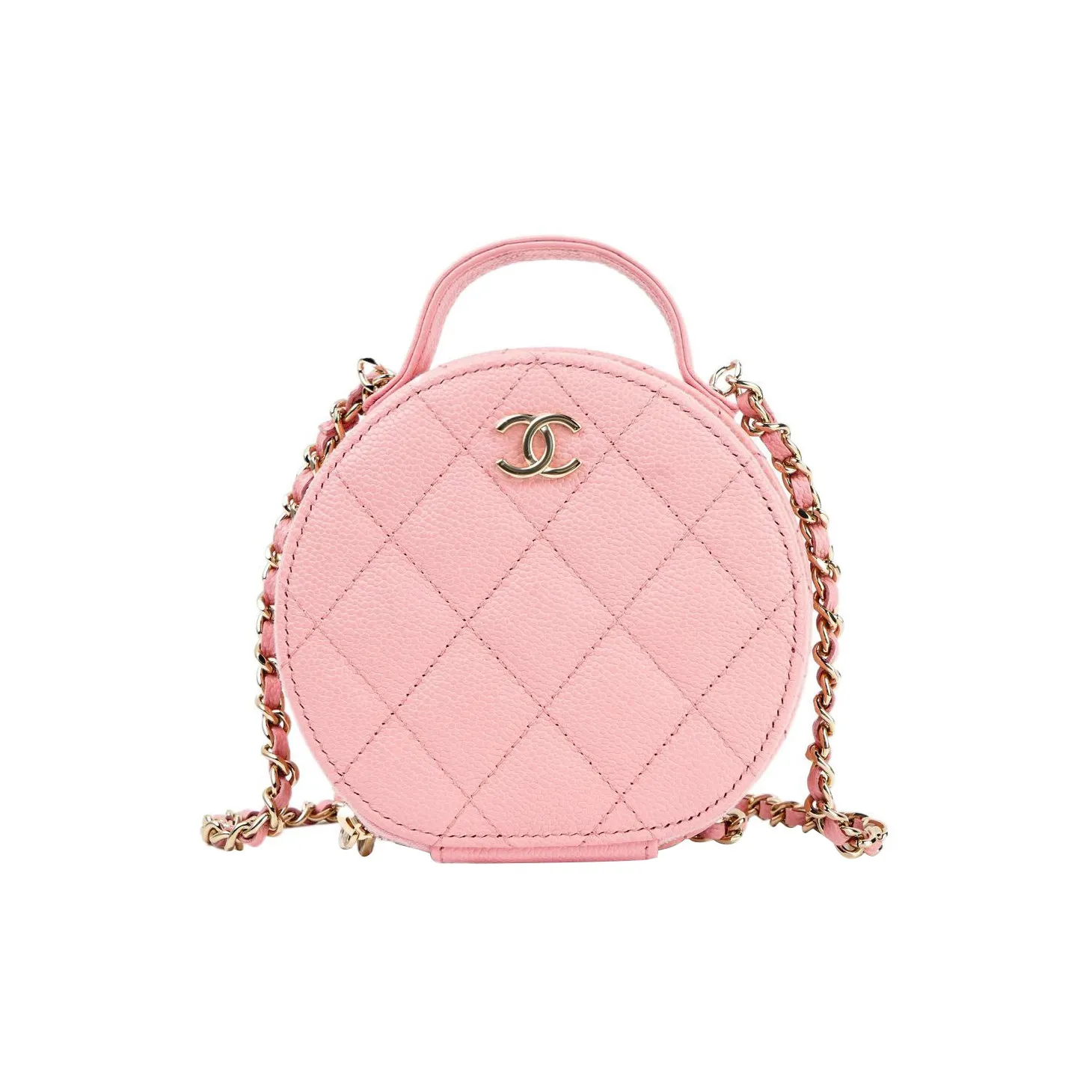 CHANEL 22c Early Spring Embossed Calfskin With Grains Round Bag Shoulder Bag Crossbody Bag Handbag Women's Pink