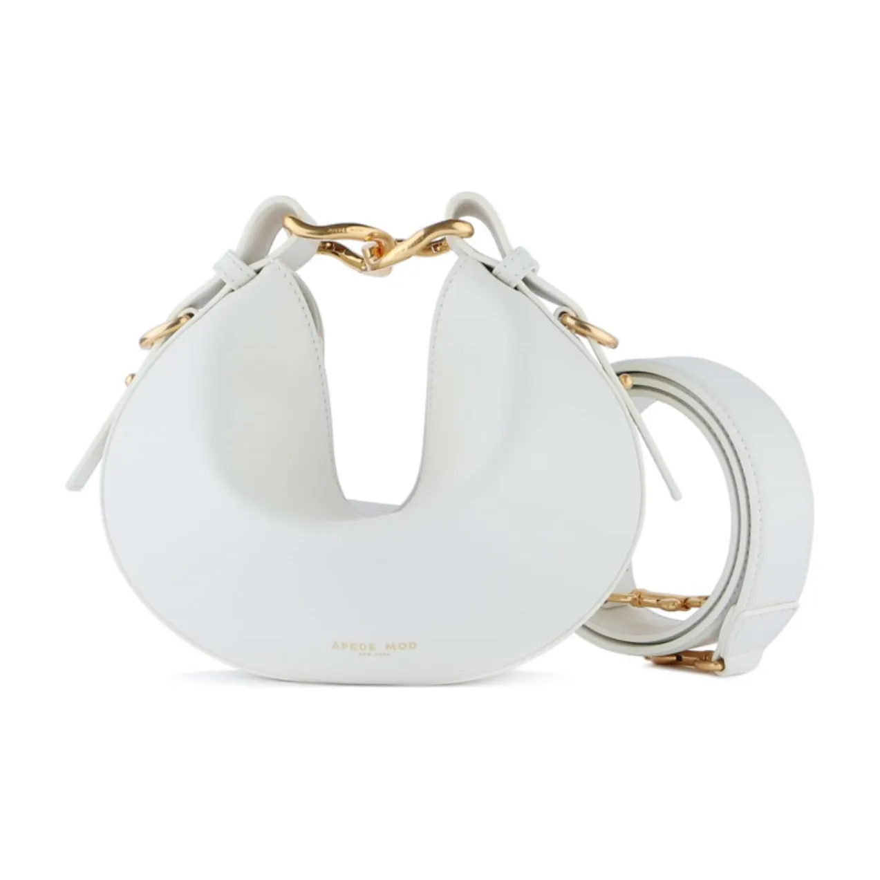 APEDE MOD Cow Leather Crescent Bag, Crescent Bag Handbag, Sycee Bag, Crossbody Bag Trumpets Women's Solid Color White