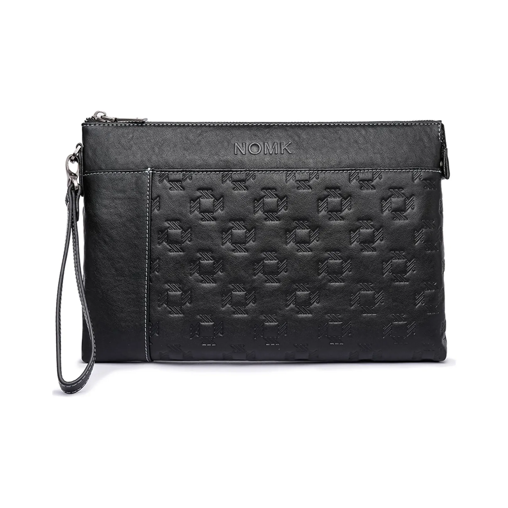 NOMK Клатч из крупнозернистой текстуры коровьей кожи кошелек натуральная кожа большой мужской черный