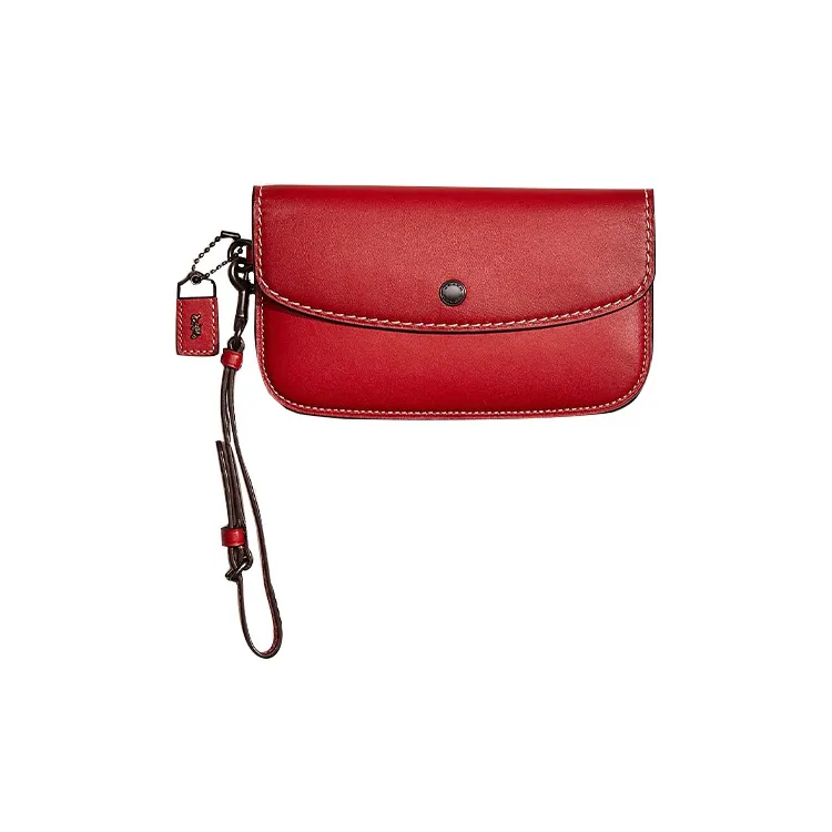 COACH Glove Tanning Coin Purse Wrist Bag Clutch Trumpets Women's Red