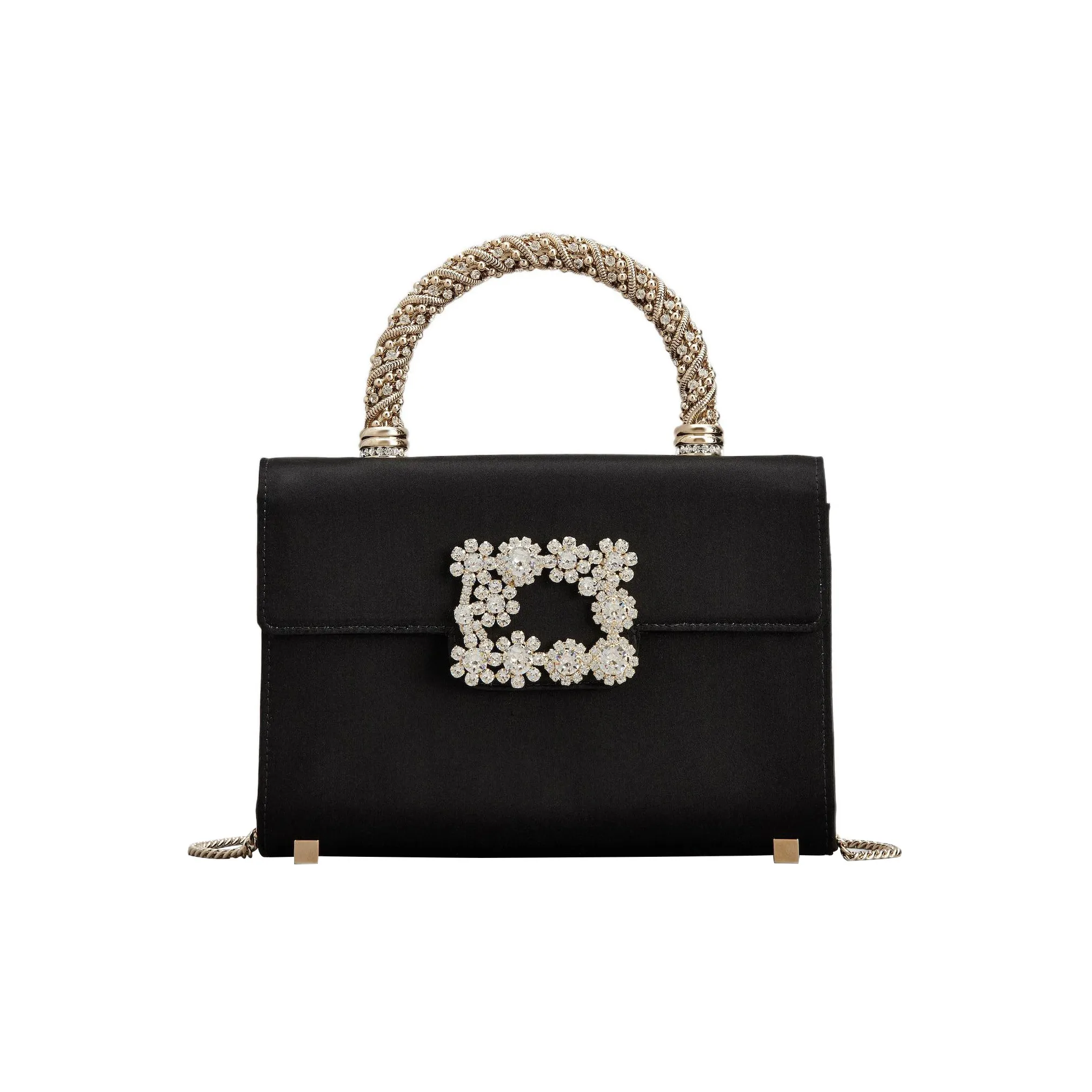 Roger Vivier Flower Strass Satin Shoulder Bag, Crossbody Bag, Handbag Mini Women's Black