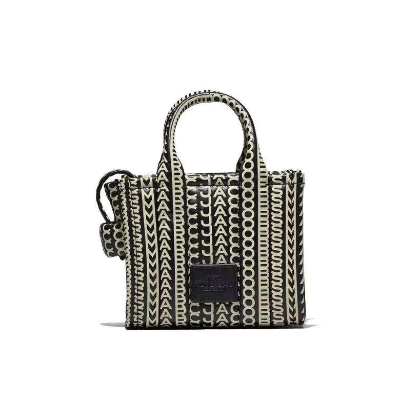 MARC JACOBS Monogram Lambskin Shoulder Bag, Crossbody Bag, Handbag Mini Women's White & Black