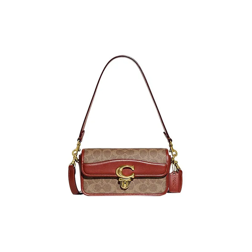 COACH Studio Cow Leather Shoulder Bag, Small Square Bag, Handbag, Shoulder Bag, Crossbody Bag Women's Brown & Red