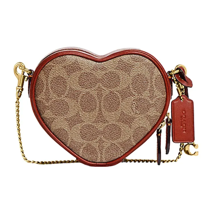 coach homme Heart Artificial Leather Chain Bag, Shoulder Bag, Crossbody Bag Mini Women's Brown & Rusty