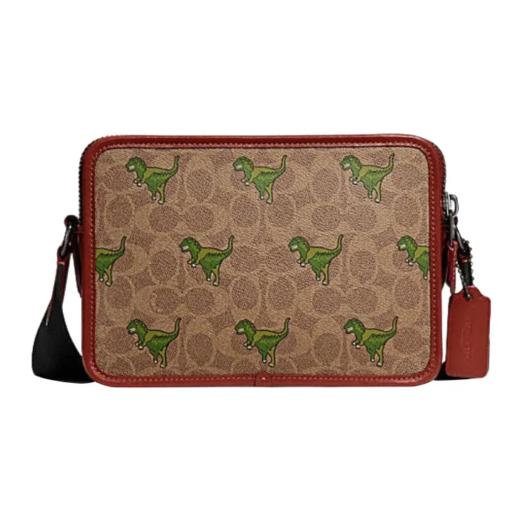 COACH Charter Коровья кожа Маленькая квадратная сумка Сумка через плечо Средний Мужской Коричнево-желтый Ржаво-красный