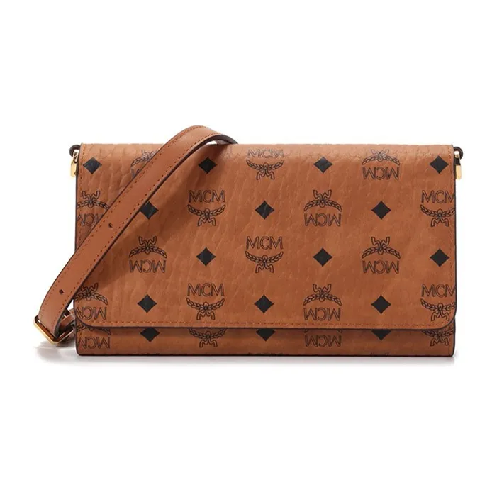 MCM Чехол для телефона из кожи Сумка через плечо Кошелек Женские Коричневый Коньяк