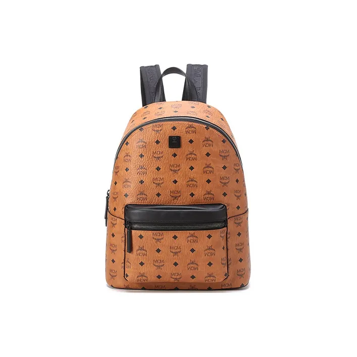 MCM Stark Visetos Coated Canvas Backpack Large Size Unisex Brown Cognac