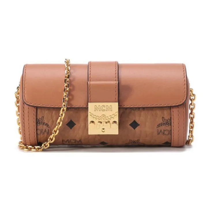 MCM Tracy Visetos Кожа Цилиндрическая Сумка Сумка через плечо Сумка на плечо Женская Коричневый Коньяк