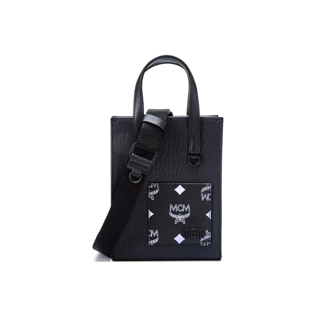 MCM Canvas With Cow Split Leather Tote Bag, Shopping Bag, Shoulder Bag, Crossbody Bag, Handbag Extra Mini Women's Black