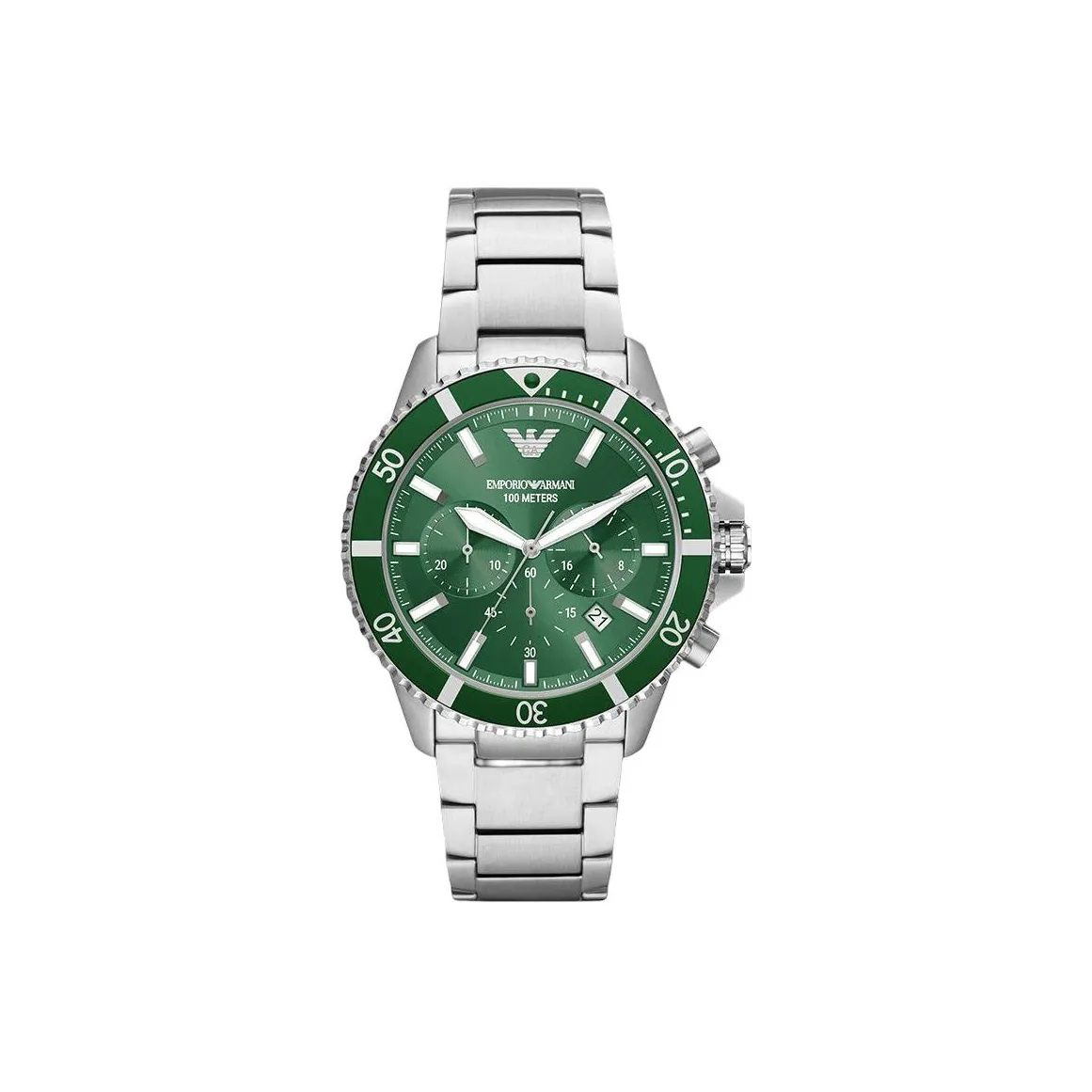 EMPORIO ARMANI Мужские часы Кварцевый механизм Ремешок из нержавеющей стали 43 мм Зеленый циферблат