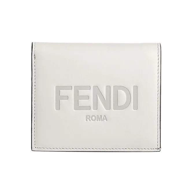 FENDI Calfskin Coin Purses Wallets Small Size Women's White