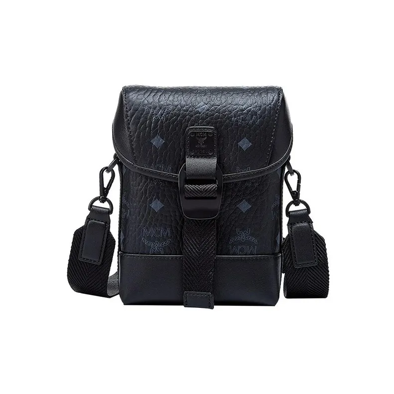 MCM Aren Visetos Coated Canvas With Leather Crossbody Bag Trumpets Men's Black