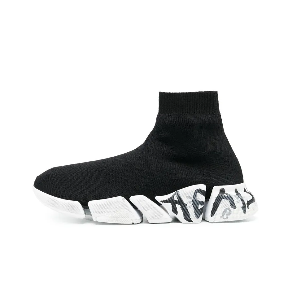 Balenciaga Speed 2.0 Graffiti Recycled Knit Black White