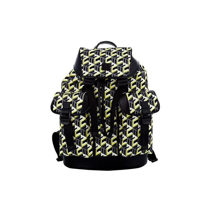 MCM Nylon Fabric Backpack For Both Shoulders Medium Size Unisex Yellow