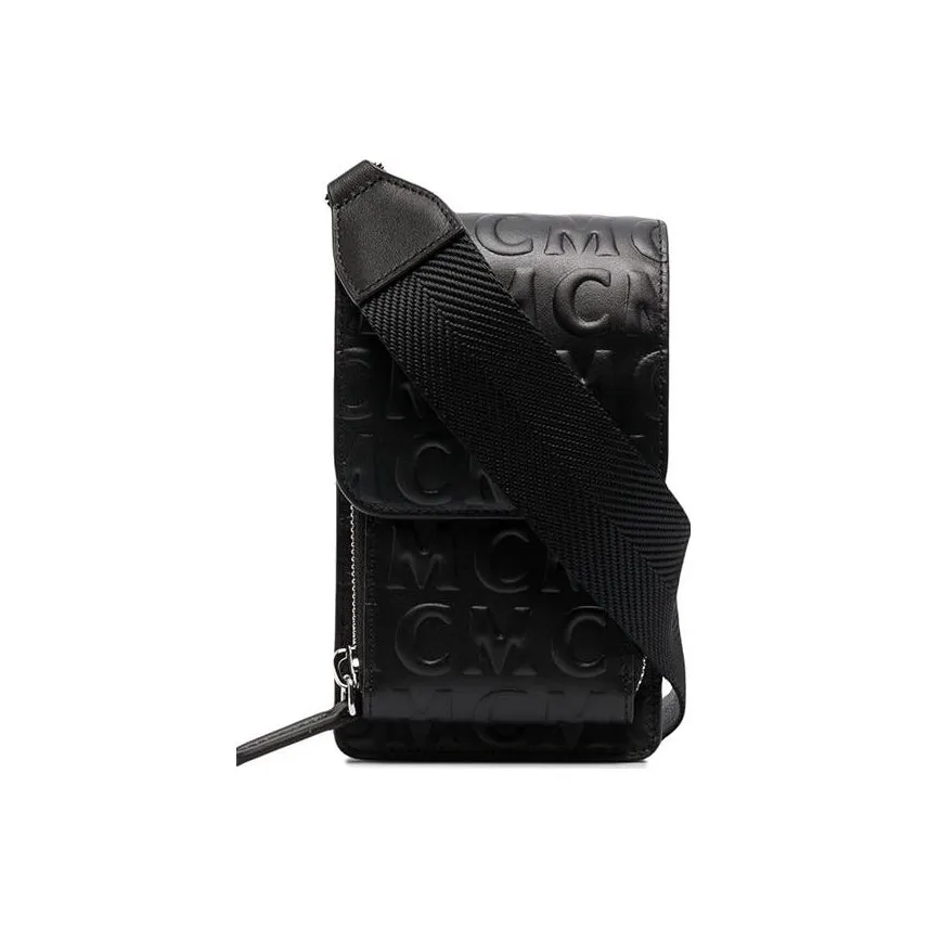 MCM Leather Cell Phone Protective Cover, Crossbody Bag Unisex Black