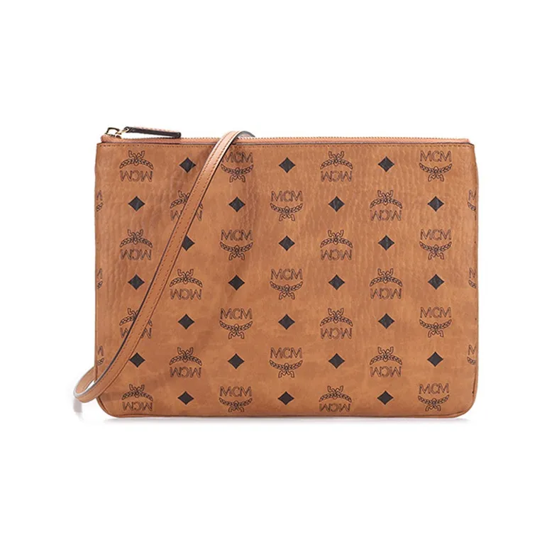 MCM Visetos PVC клатч сумка через плечо женская коричневый коньячный